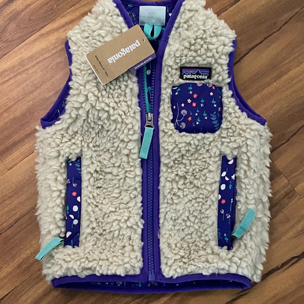 Patagonia Kids Sherpa Vest - Cream and Purple